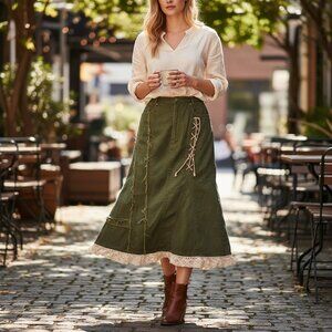 Vintage Betty’s Blue Shinji Abe Y2K Japanese Design A-Line Lace Trim Midi Skirt